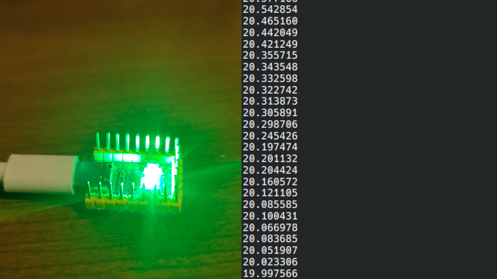 RP2040-Zero at 20°C (LED/Serial Monitor) - 25/01/2026